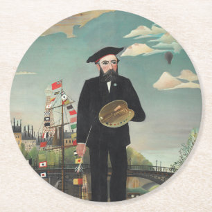 Zelfportret – Landschap, Henri Rousseau 1890 Ronde Kartonnen Onderzetter