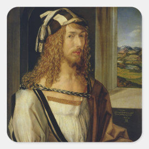 Zelfportret met handschoenen, 1498 vierkante sticker