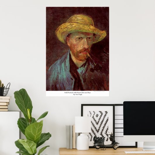 Zelfportret met Pet en pijp van Gogh Poster (Thuiskantoor)