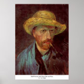Zelfportret met Pet en pijp van Gogh Poster (Voorkant)