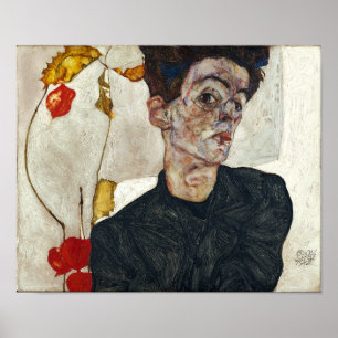 Zelfportret met Physalis Egon Schiele Poster