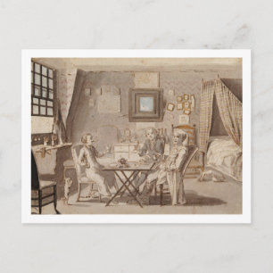 Zelfportret met twee jonge Mannen (pen en bruine i Briefkaart