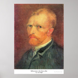 Zelfportret met witte halsband door van Gogh Poster