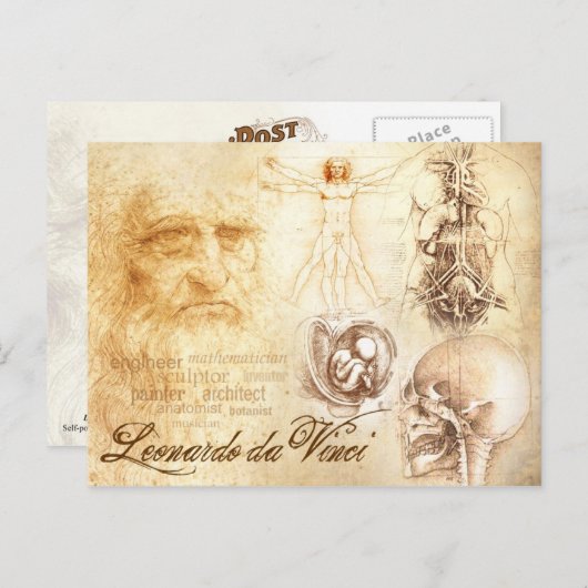 Zelfportret van Da Vinci en anatomische studies Briefkaart (Voorkant / Achterkant)