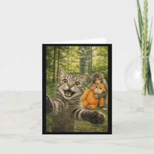 Zelfportret van kat met babyaapje Grappige foto di Kaart