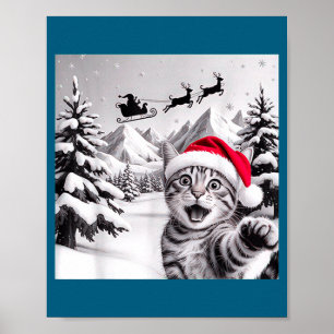 Zelfportret van kat met Kerstman Poster