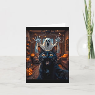 Zelfportret van kat met spook eng grappig Hallowee Kaart