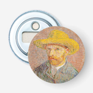 Zelfportret van Vincent Van Gogh met strohoed Button Flesopener