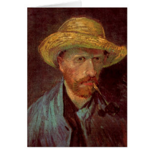 Zelfportret van Vincent van Gogh met strohoed en p