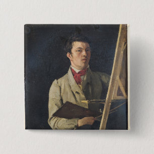 Zelfportret, zit naast een esel, 1825 vierkante button 5,1 cm
