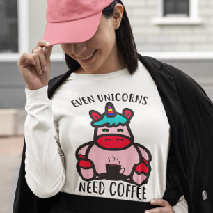 Zelfs Unicorns hebben koffie nodig Funny Pink Unic T-shirt