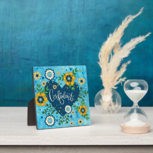 Zelfverzekerde Inspirerend Hart Bloem  Blauw Fotoplaat