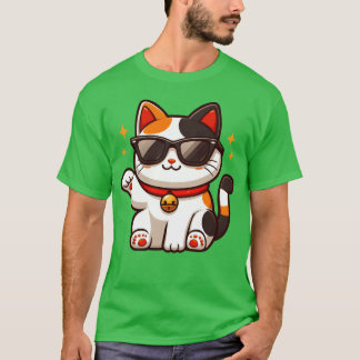 Zelfverzekerde kat met zonnebril die hallo zwaait t-shirt