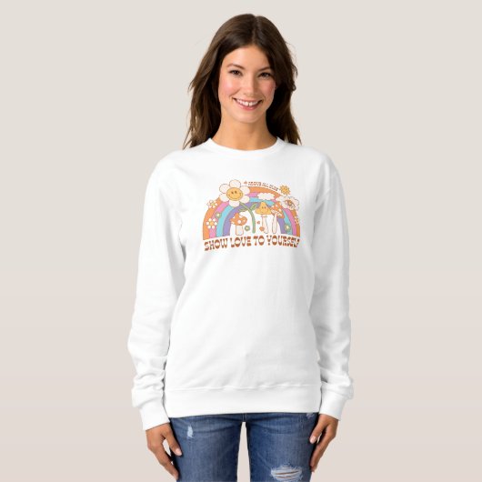 Zelfverzorgd Sweatshirt Trendy Retro Good Vibes Wo (Voorkant volledig)
