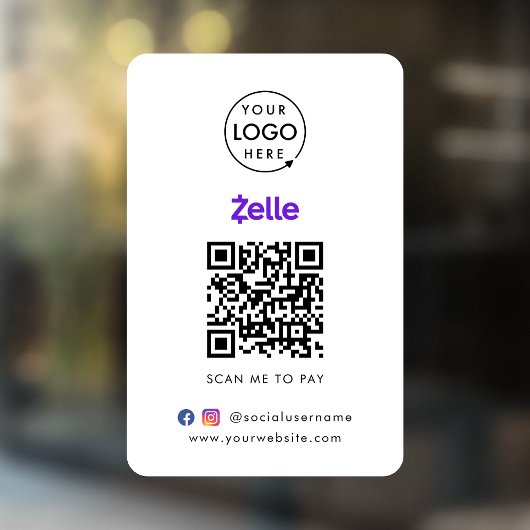Zelle QR-code betaling | Scan om het bedrijfslogo  Raamsticker