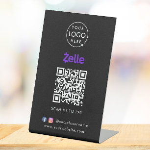 Zelle QR-code Black Scan to Pay Business Reclamebord Met Voetstuk