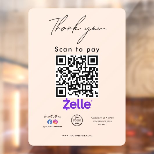 Zelle QR Code Logo Bedankt Scan to Pay Raamsticker (Vel 2)