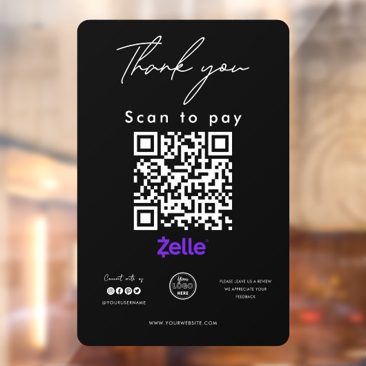 Zelle QR-code Logo Scan to Pay Hartelijk dank zwar Raamsticker (Vel 2)