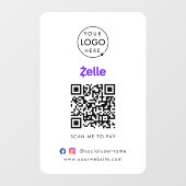 Zelle QR-code | Scannen naar zakelijke Logo betale Raamsticker (Vel)