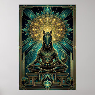 Zen Art Deco Paard Silhouet Spiritueel Goud Poster