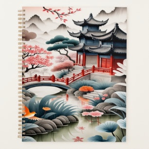 Zen Aziatisch Landschap Pagode Schilderij Spiraal Planner