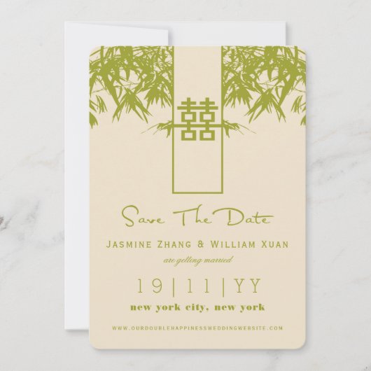 Zen Bamboe Dubbel Geluk Chinees Uitnodiging Opslag (Voorkant)