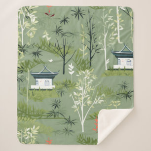 Zen Bamboebos Botanisch Patroon (2) Sherpa Deken