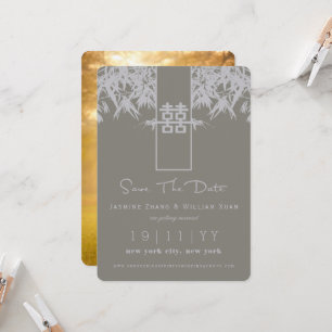 Zen Bamboo Double Happiness Chinese Save the Date Kaart
