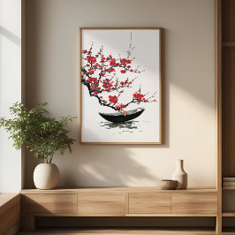 Zen Boat & Blossom Minimalistische Ink Wall Art Perfect Poster