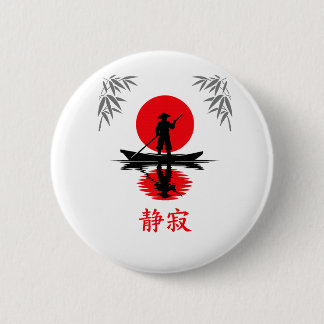 Zen Boatman Red Sun Minimalist Silhouette Ronde Button 5,7 Cm