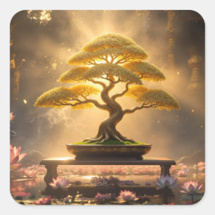 ZEN BOEDDHISME - BONSAI BOOM - VIERKANTE STICKER