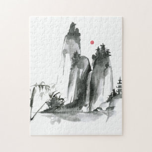 Zen Boeddhisme tempel in de bergen Legpuzzel