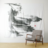 Zen Boeddhisme tempel in de bergen Wandkleed (In Situ (horizontaal))