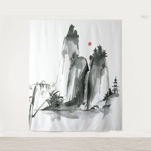 Zen Boeddhisme tempel in de bergen Wandkleed (Voorkant)