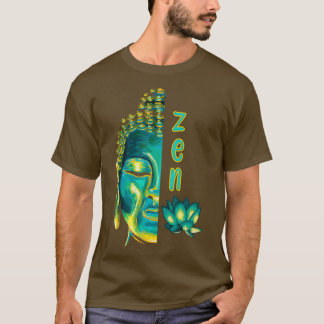Zen Boeddhist Digitaal Schilderen Blauw Geel Boedd T-shirt
