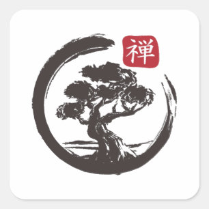 Zen Bonsai Tree Enso, Japans Vierkante Sticker