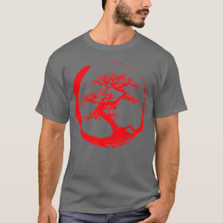 Zen Bonsai Tree in Enso Circle Red T-shirt
