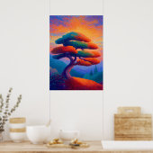Zen Bonsai Tree Pointillism Landscape Art Poster (Keuken)