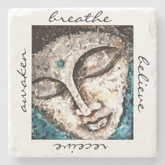 Zen Buddha Waterverf Art Stone Onderzetter (Voorkant)