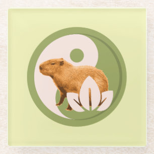 Zen Capybara Yin Yang Vreedzame Natuur Kunst Glazen Onderzetter