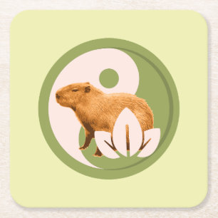 Zen Capybara Yin Yang Vreedzame Natuur Kunst Vierkante Kartonnen Onderzetter