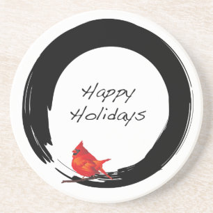 Zen Circle with Christmas Cardinal Zandsteen Onderzetter