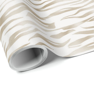 Zen Cream White Cocoa Brown Zebra Print Cadeaupapier
