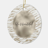 Zen Cream White Cocoa Brown Zebra Print Keramisch Ornament (Links)