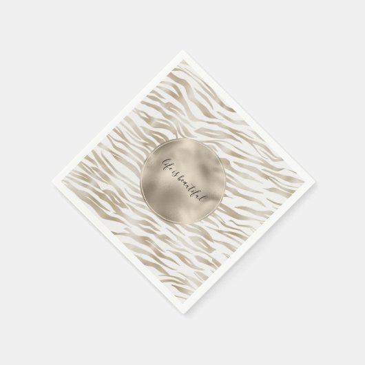 Zen Cream White Cocoa Brown Zebra Print Servet (Hoek)