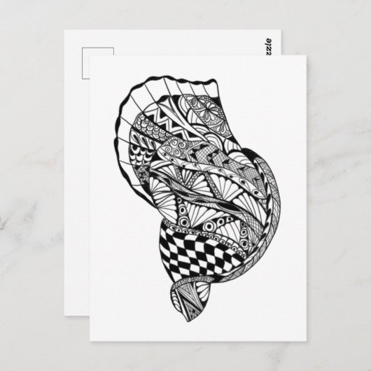 Zen doodle art zee schelp zwart wit patroon Briefkaart (Voorkant / Achterkant)
