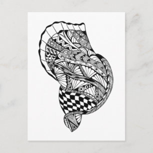 Zen doodle art zee schelp zwart wit patroon Briefkaart