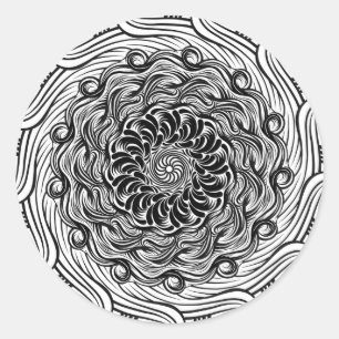  Zen Doodle Optical Illusion Zwart-wit Ronde Sticker