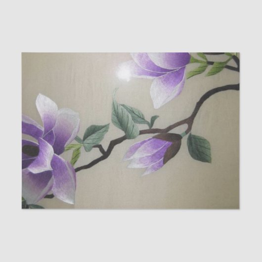Zen Embroidery paarse magnolia flower Tissuepapier (Voorkant)