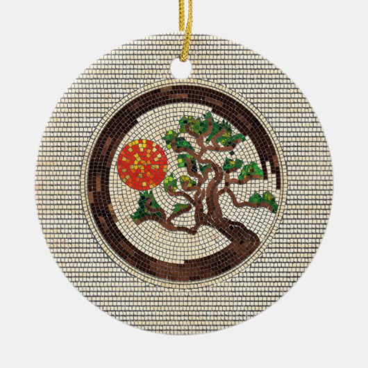 Zen Enso Circle en Bonsai Tree Mosaic Keramisch Ornament (Voorkant)